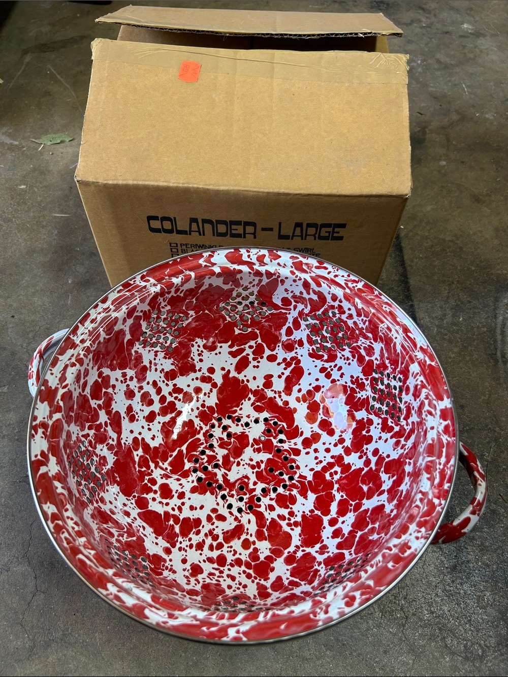 The Golden Rabbit Red and White Enamel Colander - Brand New